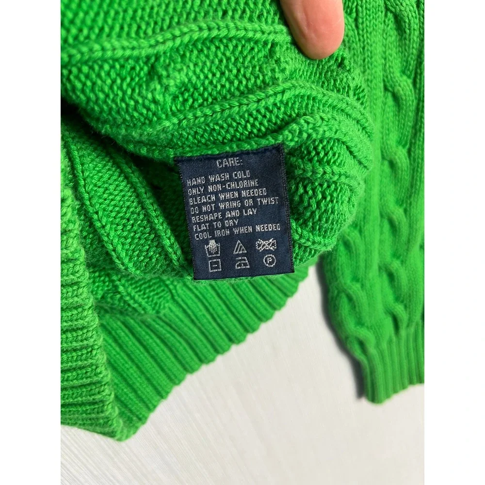 Ralph Lauren Womens S Green Cable Knit Cotton Pony Logo Preppy Classic Old Money - Picture 6 of 8
